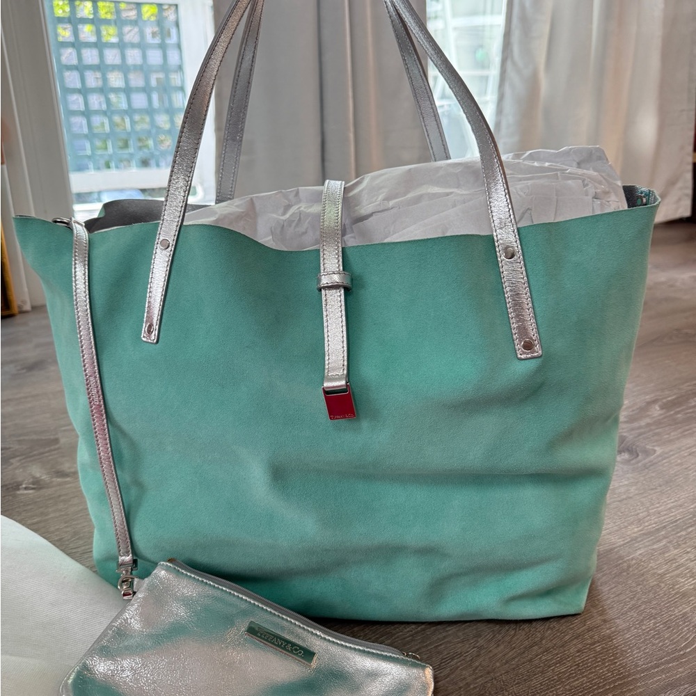 Tiffany & Co. Aqua Tote with Silver Details